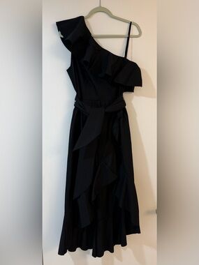 Sandro Black One-Shoulder Ruffle Dress with Waist Tie Size 3
